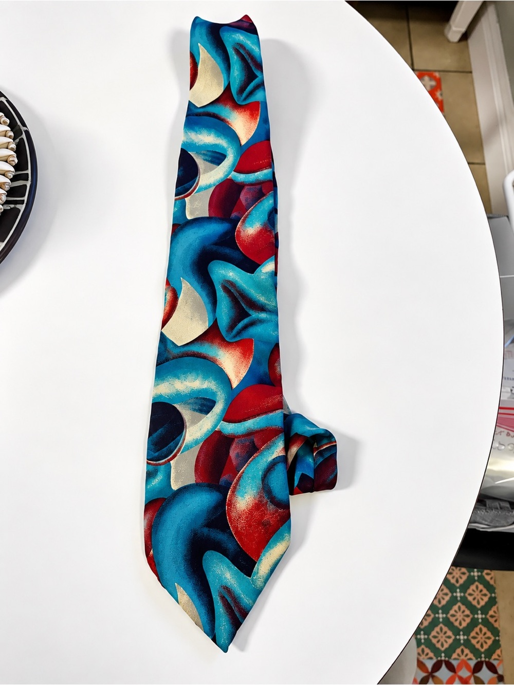 Cocktail Collection Abstract Swirl Silk Tie in Blue & Red